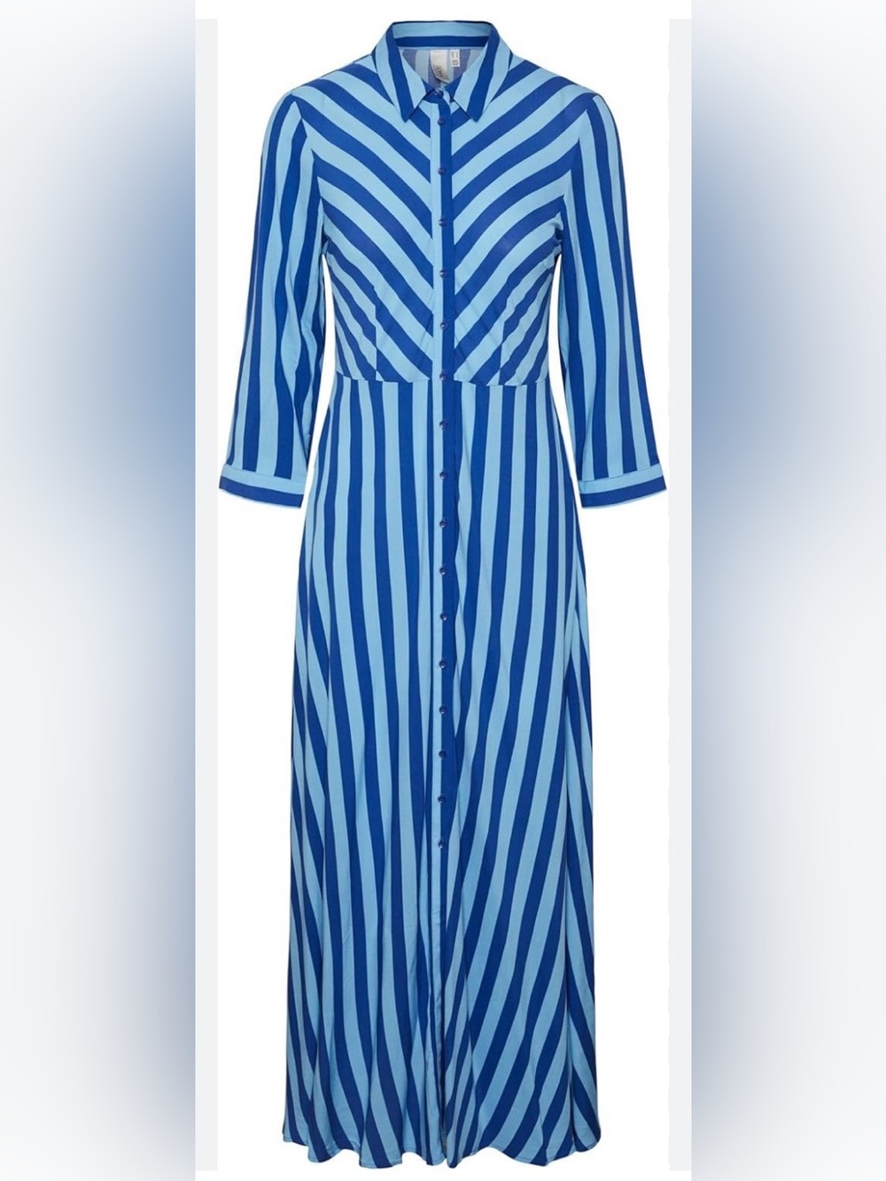 YAS Blue Striped Maxi Shirt Dress - Picture 4 of 9